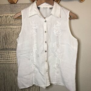 Richard Malcolm White Irish Linen Embroidered Top